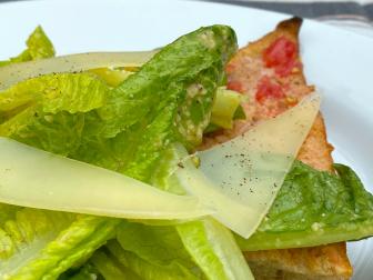Classic Caesar Salad and Tomato Garlic Bread, as seen on Symon's Dinners Cooking In, Season 1.