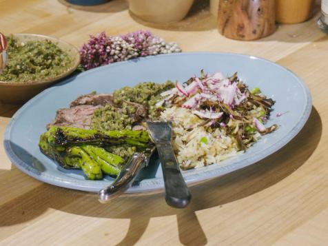 Skirt Steaks with Shishito Salsa Verde and Truffle Butter Fried Rice