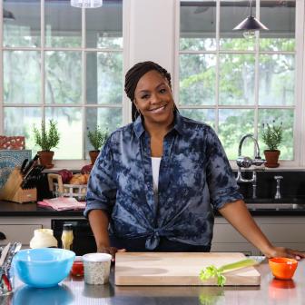 Miss Kardea Brown standing in kitchen as seen on the Food Networks, Delicious Miss Brown, Season 3.