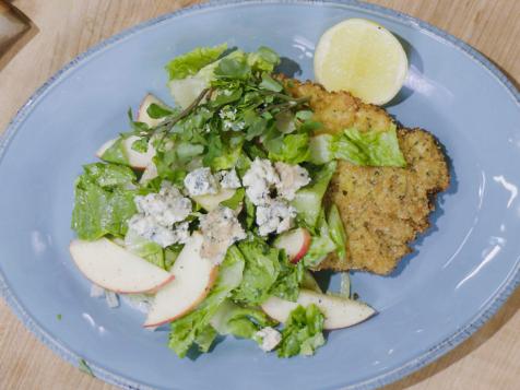 Schnitzel with Apple, Celery, Onion Salad and Blue Cheese
