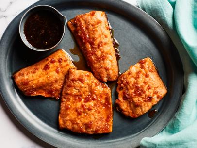 Food Network Kitchen’s Pan-Fried Honey-Garlic Frozen Salmon.