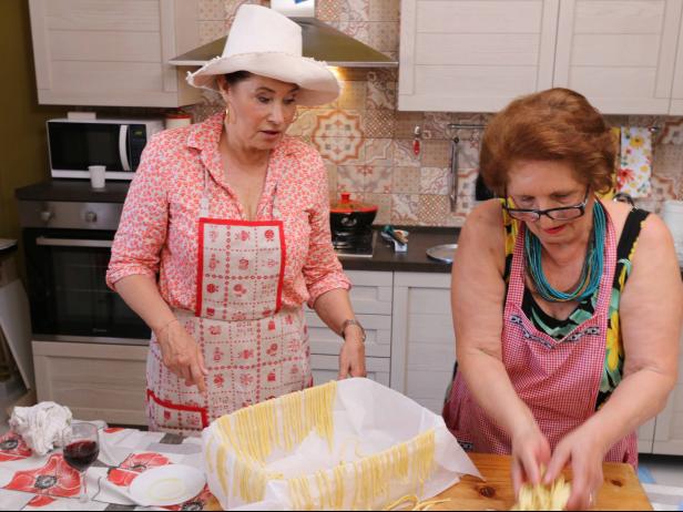 Lorraine Bracco gets one on one tutoring in pasta making, as seen on HGTV's My Big Italian Adventure.