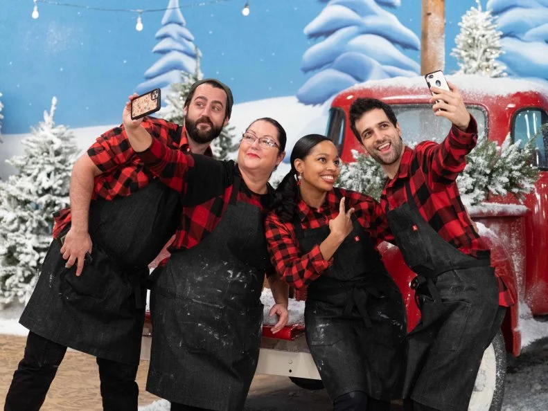 Contestants Matt Marotto, Jon Manganello, Jodi Johnston and Charlise Johnson, as seen on Holiday Wars, Season 2.