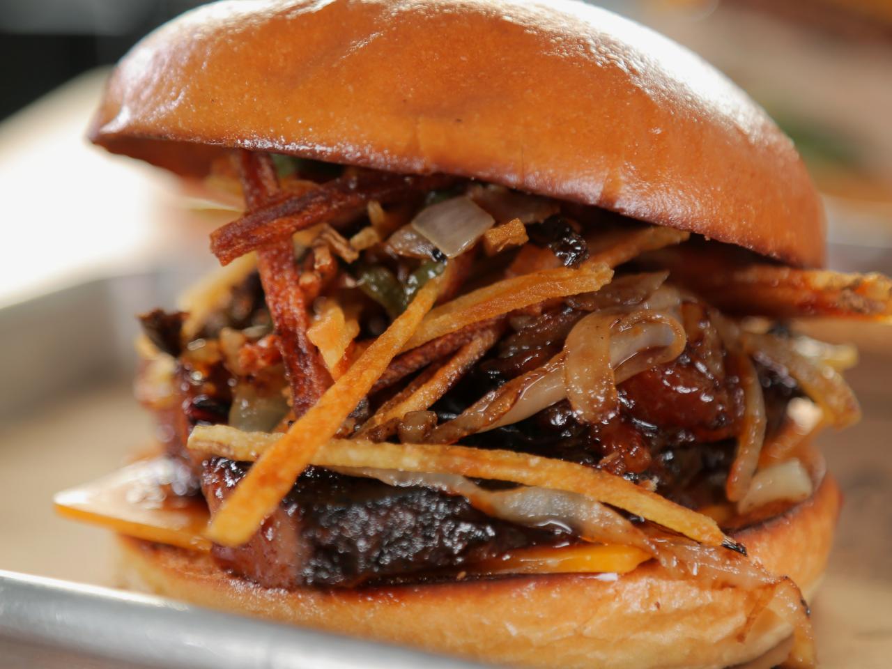 BBQ & Bacon Brisket Burger with Candied Bacon