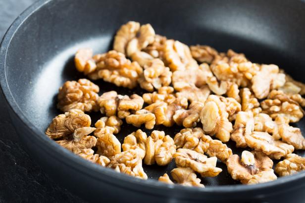 Walnuts in pan for toasting