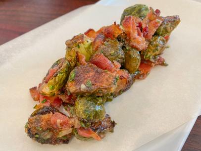 Geoffrey Zakarian makes Charred Brussels Sprouts with Bacon and Maple, as seen on Food Network's The Kitchen