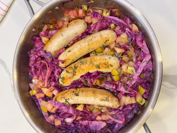 Chicken Sausage With Apples Sage And Cabbage Recipe Jeff Mauro Food Network