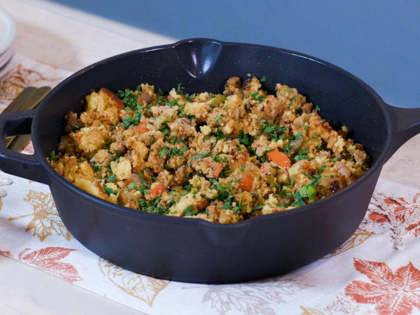 Skillet Sausage and Cornbread Dressing Recipe Geoffrey Zakarian Food Network