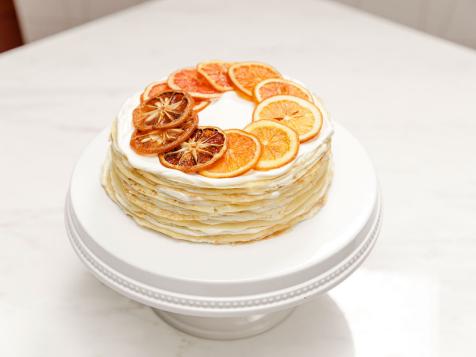 Mille Crepe Cake with Grapefruit Cream and Candied Oranges