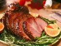 Food Beauty of Molly Yeh's Orange Marmalade Glazed Ham ,as seen on Girl Meets Farm, Season 6.