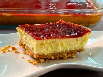 Strawberry Cheesecake with Pretzel Crust, as seen on Symon's Dinners Cooking In, Season 1.