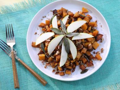 Miss Kardea Brown's Pan Roasted Sage & Butternut Squash with shaved Granny Smith Apples and Pecans, as seen on Delicious Miss Brown, Season 3.