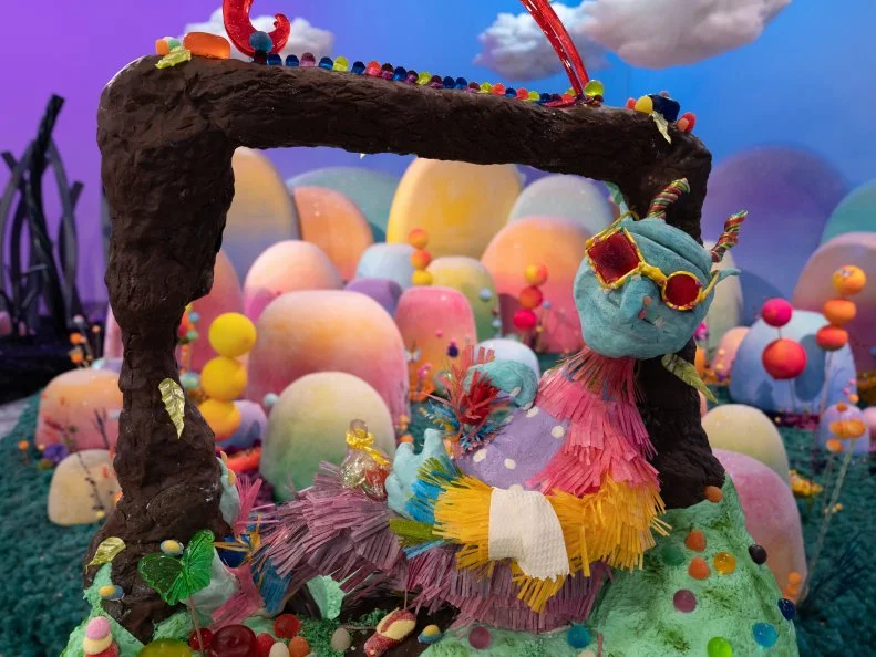 The cake Gonzo the Gooyey Guardian of Gumdrop Crossing created by Pink Team contestants Andrew Fuller, Mona Marwaha, Alexis Nicole and Robert Nieto as seen on Candyland, Season 1.