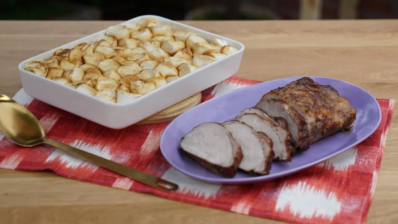 Pumpkin Pie Spiced Pork Loin with Sweet Potato Casserole