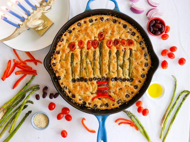 Olive Potato Focaccia with Asparagus Menorah image