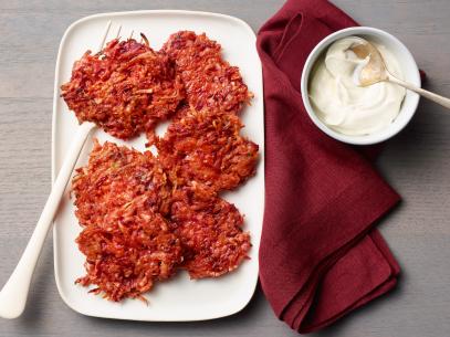 Food Network Kitchen’s Root Vegetable Latkes, as seen on Food Network.
