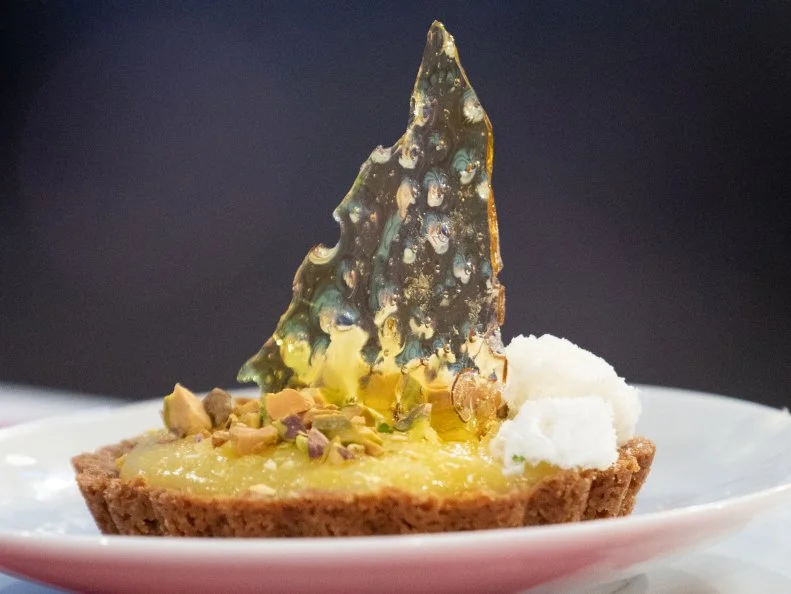 Mini treat created  by (Red)TEAM with .Fresh Basil, Fresh Lemons  and Pistachios as *Crunch elementas," as seen on Candyland, Season 1.