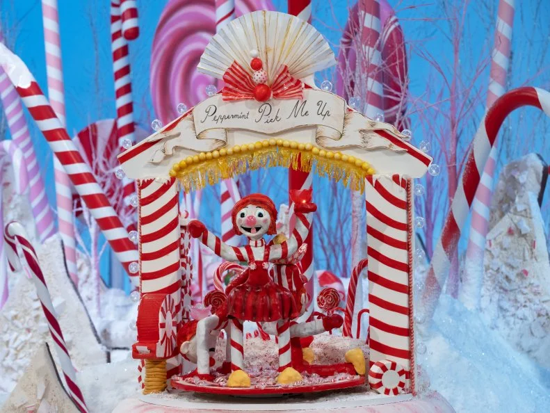 Cake called Pepper, Mint, and Cane created by contestants Grace Pak, Jordan Pilarski, Jamilla Phillip and Miriam Adar, as seen on Candyland, Season 1.
