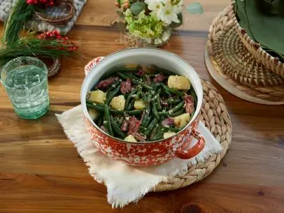 Green Beans with Potatoes & Smoked Turkey, as Seen on Delicious Miss Brown, Season 3.