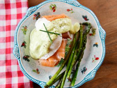 Close-up of Smoked Salmon Benedict , as seen on The Pioneer Woman, Season 26.