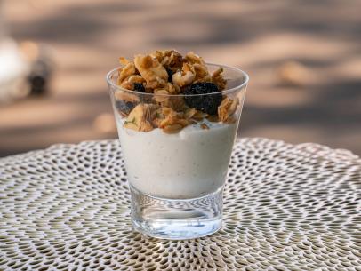 Special guest Justin Warner's dish, Cherry-Almond Granola with Yogurt, as seen on Guy's Ranch Kitchen, Season 4.