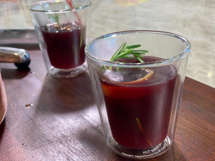 Close-up beauty of Anise Spiced Mulled Wine, as seen on Food Network's Feasting With The Stars.