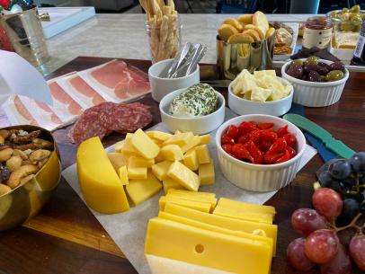 Close-up of Charcuterie Board ingredients, as seen on Food Network's Feasting With The Stars.