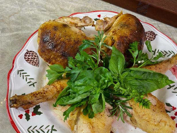 Roasted Chicken with Dried Fruits Stuffing Recipe, Geoffrey Zakarian