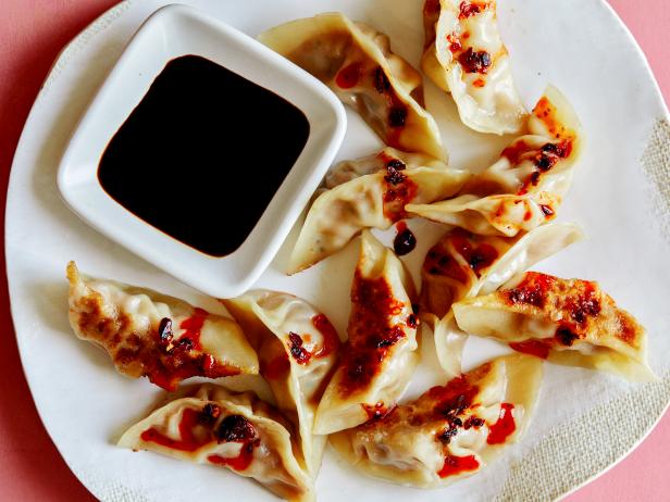 Pan-Fried Pork and Chive Dumplings with Chile Crisp