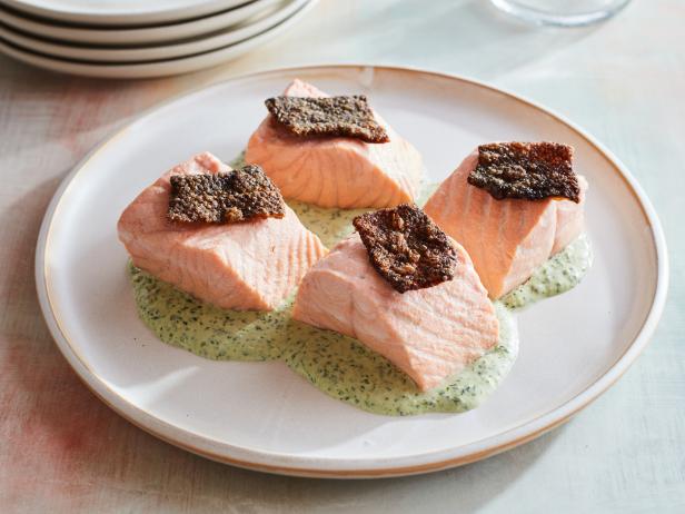 Keto Poached Salmon with Green Goddess Sauce image