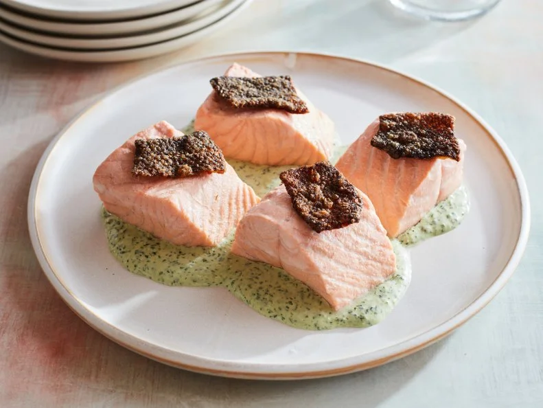 Beth Lipton's Keto Poached Salmon with Green Goddess Sauce.