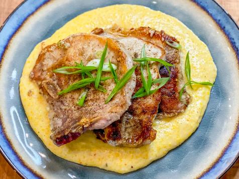 Sage Pork Chops with Cheddar Cheese Grits