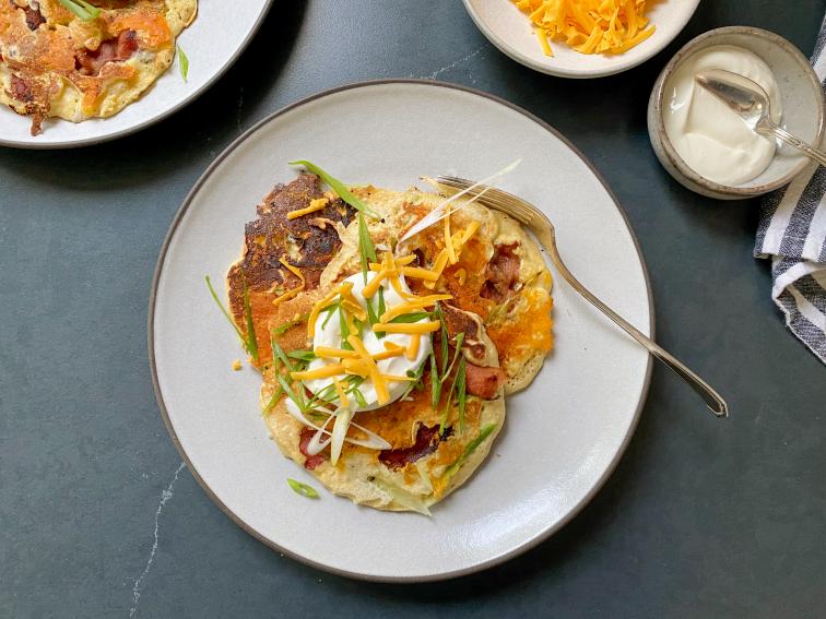 Loaded Dinner Pancakes Recipe Justin Chapple Food Network