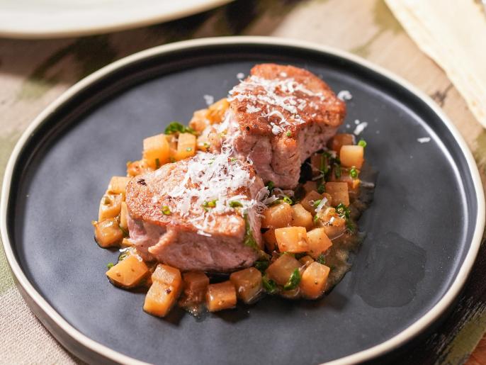 PanSeared Pork Tenderloin with Braised Turnips and Parmesan Recipe