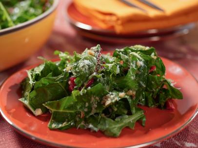 Alex Guarnaschelli makes Vegetable Top Salad with Walnut Dressing, as seen on The Kitchen, season 27.