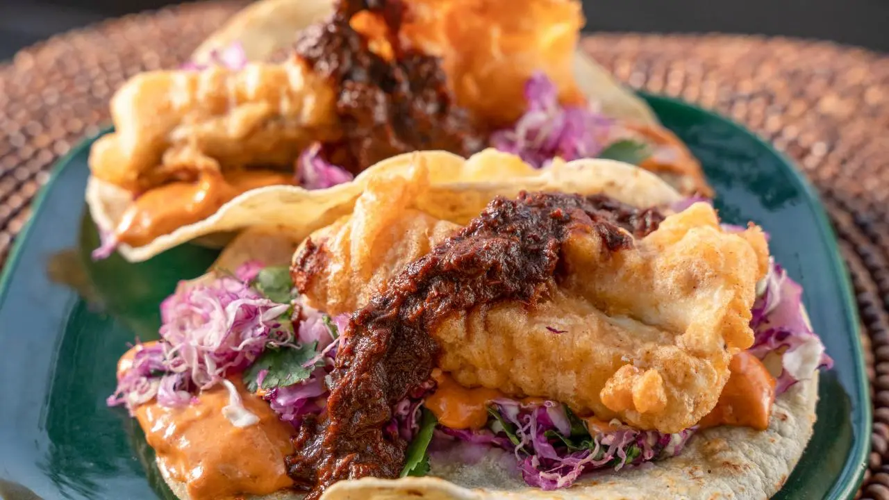 Baja Fish Tacos with Chipotle Aioli Rojo Salsa