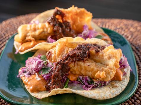 Baja Fish Tacos with Chipotle Aioli Rojo Salsa