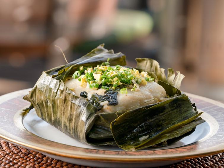 Banana Leaf Wrapped Bass with ScallionGinger Fried Rice Recipe Ming