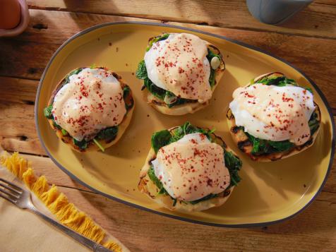 Pita and Greens Benedict with Feta Cream