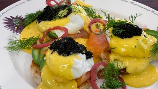Smoked Salmon Eggs Benedict with Caviar and Sauce Maltaise Recipe, Geoffrey Zakarian