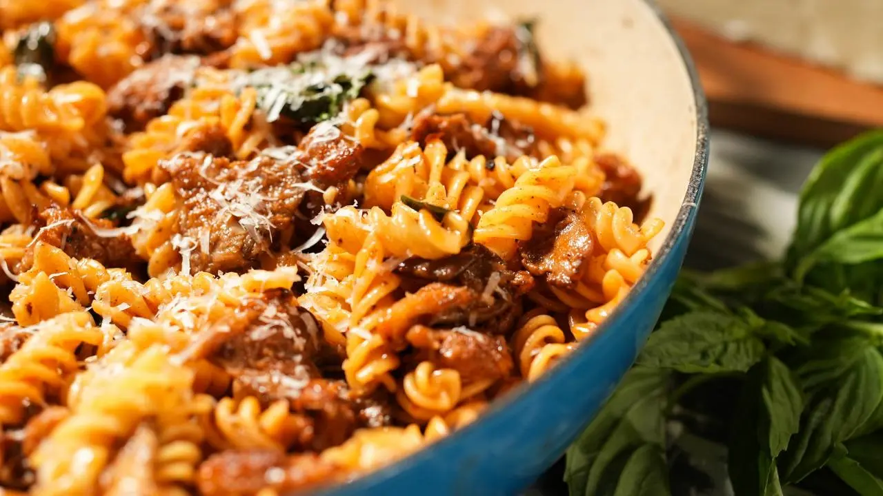 Fusilli with Sausage and Oyster Mushrooms