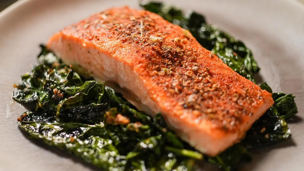 Sheet Pan Blackened Salmon with Garlicky Kale Recipe | Alex ...