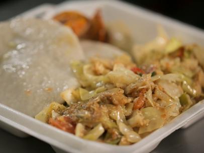 The Cabbage and Saltfish as served at Jamaica Kitchen in Miami, Florida as seen on DDD Nation, special.