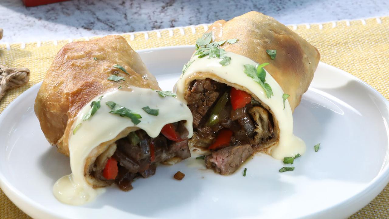 Casa Mamita Steak & Cheese Chimichanga  Cheesy sauce, Food, Mexican food  recipes