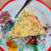 Close-up of Spinach Mushroom Quiche, as seen on The Pioneer Woman, season 26.