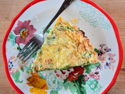 Close-up of Spinach Mushroom Quiche, as seen on The Pioneer Woman, season 26.