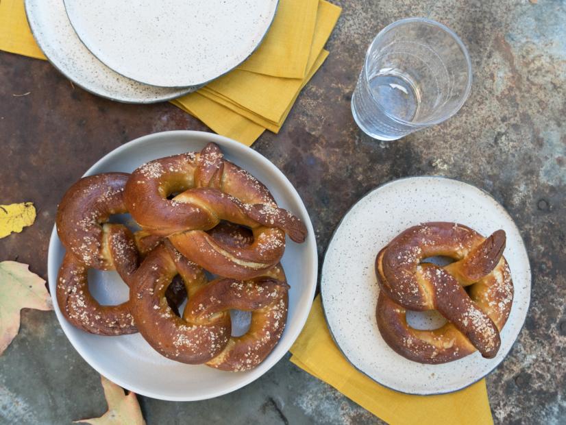 A plate of host Sarah Copeland's fresh Homemade German-Style Soft Pretzels, as seen on Every Day is Saturday, Season 2.
