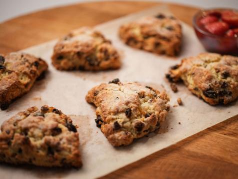 Cherry, Chocolate and Pecan Scones with Strawberry Jam