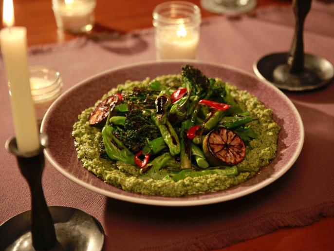 Charred Broccolini and Shishito Romesco Recipe Molly Yeh Food Network