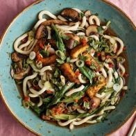 Close-up of Turmeric Tofu Noodles